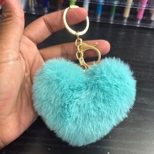 Fluffy Heart Keychain with Gold Accent